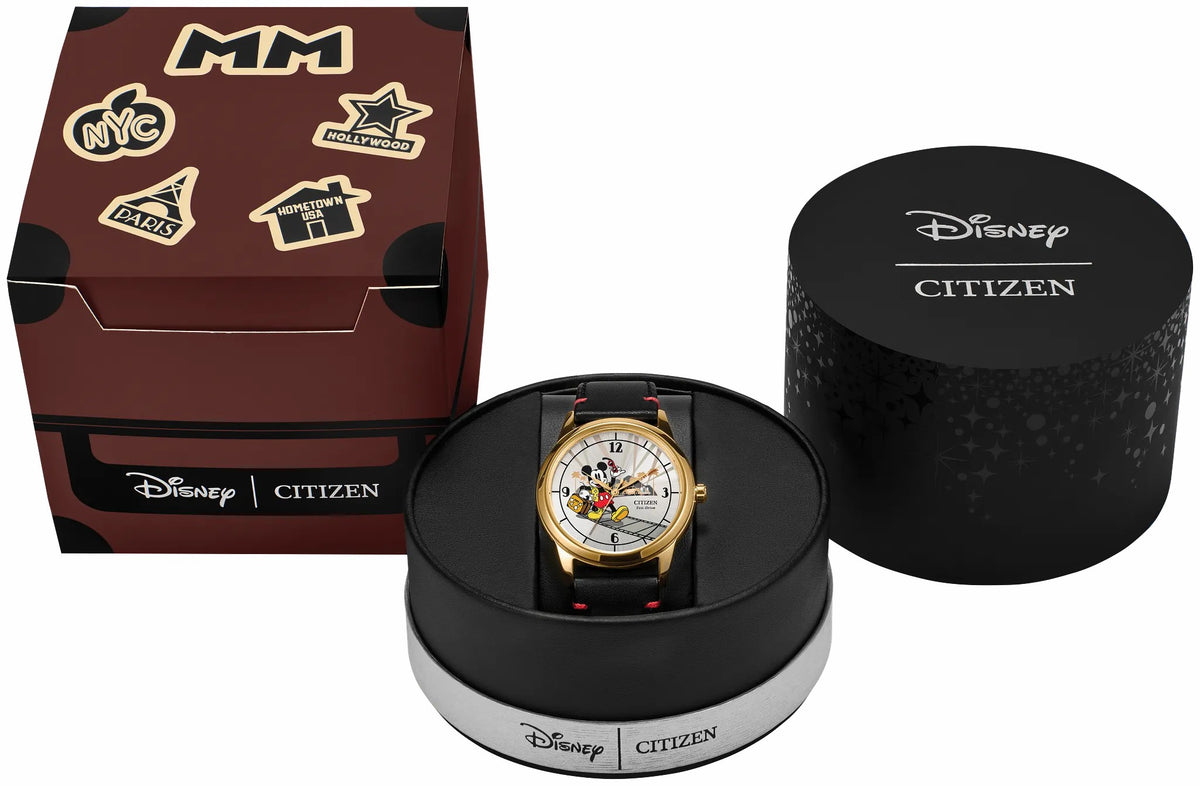 Citizen Special Offer - Mickey Mouse Takes Hollywood Silver-Tone Dial Leather Strap FE7063-07W