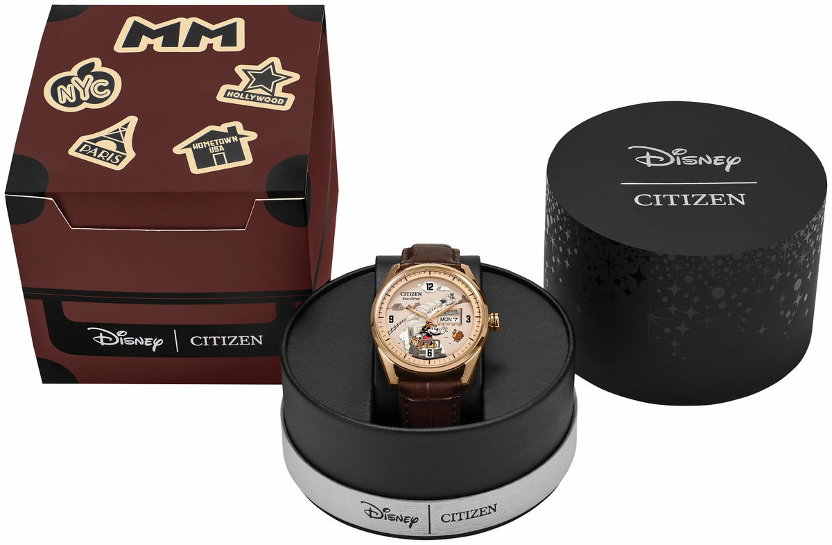 Citizen Best Price - Hometown Mickey Mouse Beige Dial Leather Strap AW0088-04W