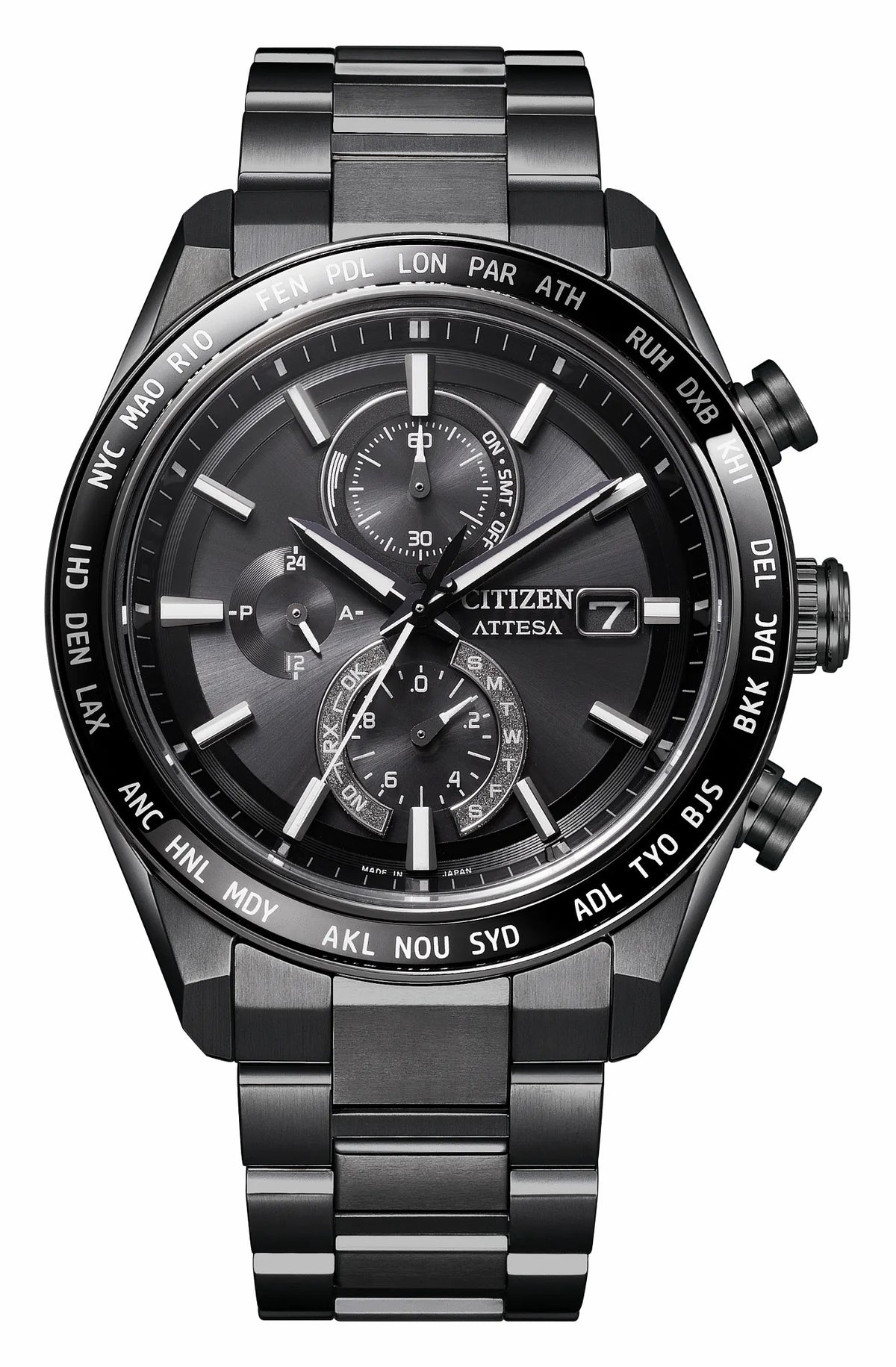 Citizen Sale - ATTESA Black Dial Super Titanium with DLC Coating Bracelet AT8294-59E