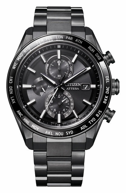 Citizen Sale - ATTESA Black Dial Super Titanium with DLC Coating Bracelet AT8294-59E