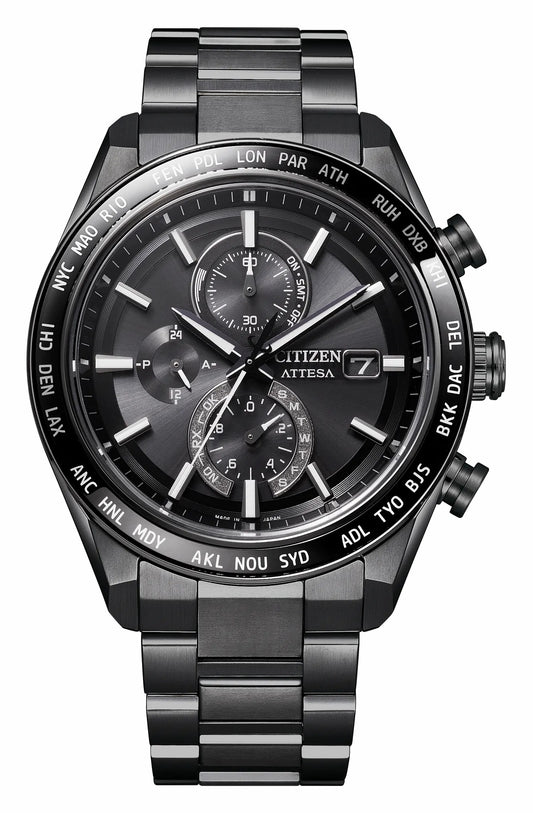 Citizen Sale - ATTESA Black Dial Super Titanium with DLC Coating Bracelet AT8294-59E