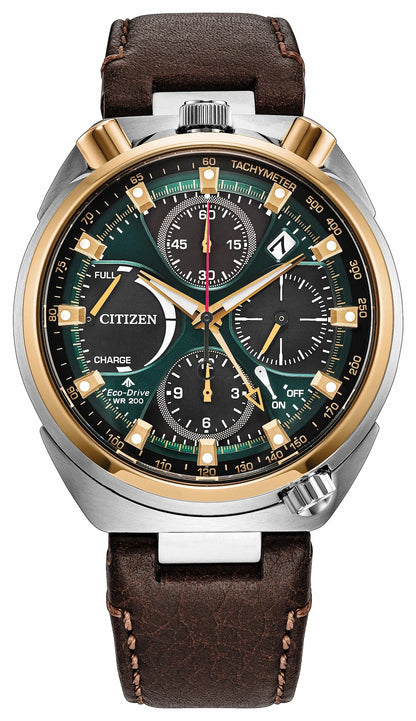 Citizen New - Promaster Tsuno Chrono Racer Green Dial Leather Strap AV0104-06W