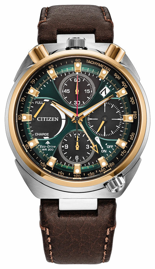 Citizen New - Promaster Tsuno Chrono Racer Green Dial Leather Strap AV0104-06W