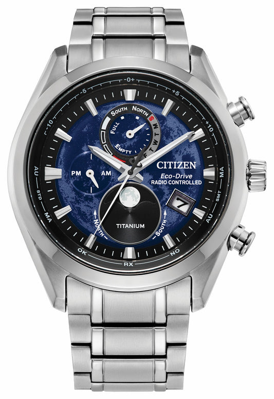 Citizen Deals - Tsuki-yomi A-T Blue Dial Super Titanium Bracelet BY1010-57L