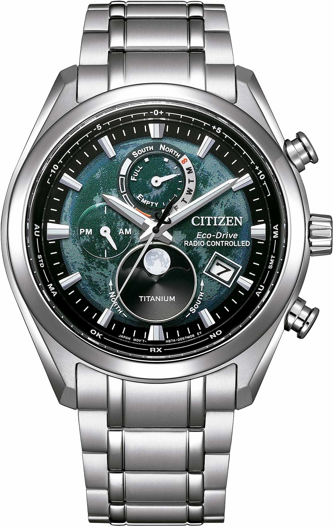 Citizen Smart Buy - Tsuki-yomi A-T Green Dial Super Titanium Bracelet BY1010-57X