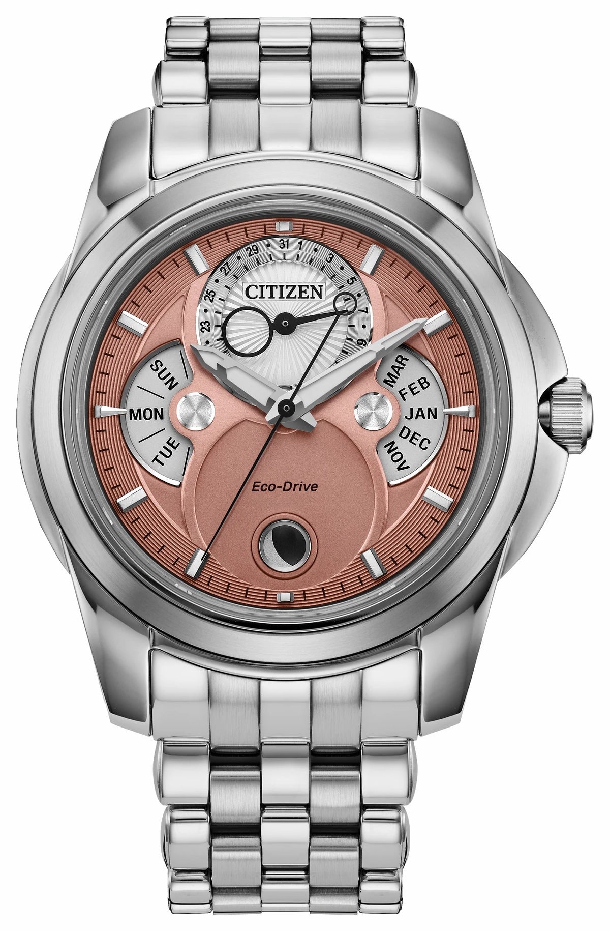 Citizen Discount - Calendrier Salmon Dial Stainless Steel Bracelet BU0080-52X