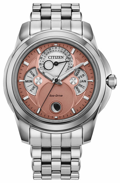 Citizen Discount - Calendrier Salmon Dial Stainless Steel Bracelet BU0080-52X
