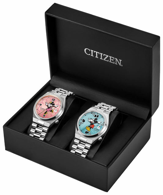 Citizen Popular - TSUYOSA Mickey Mouse and Minnie Mouse Blue Dial Stainless Steel Bracelet PAIRS-DIS-TSUYOSA