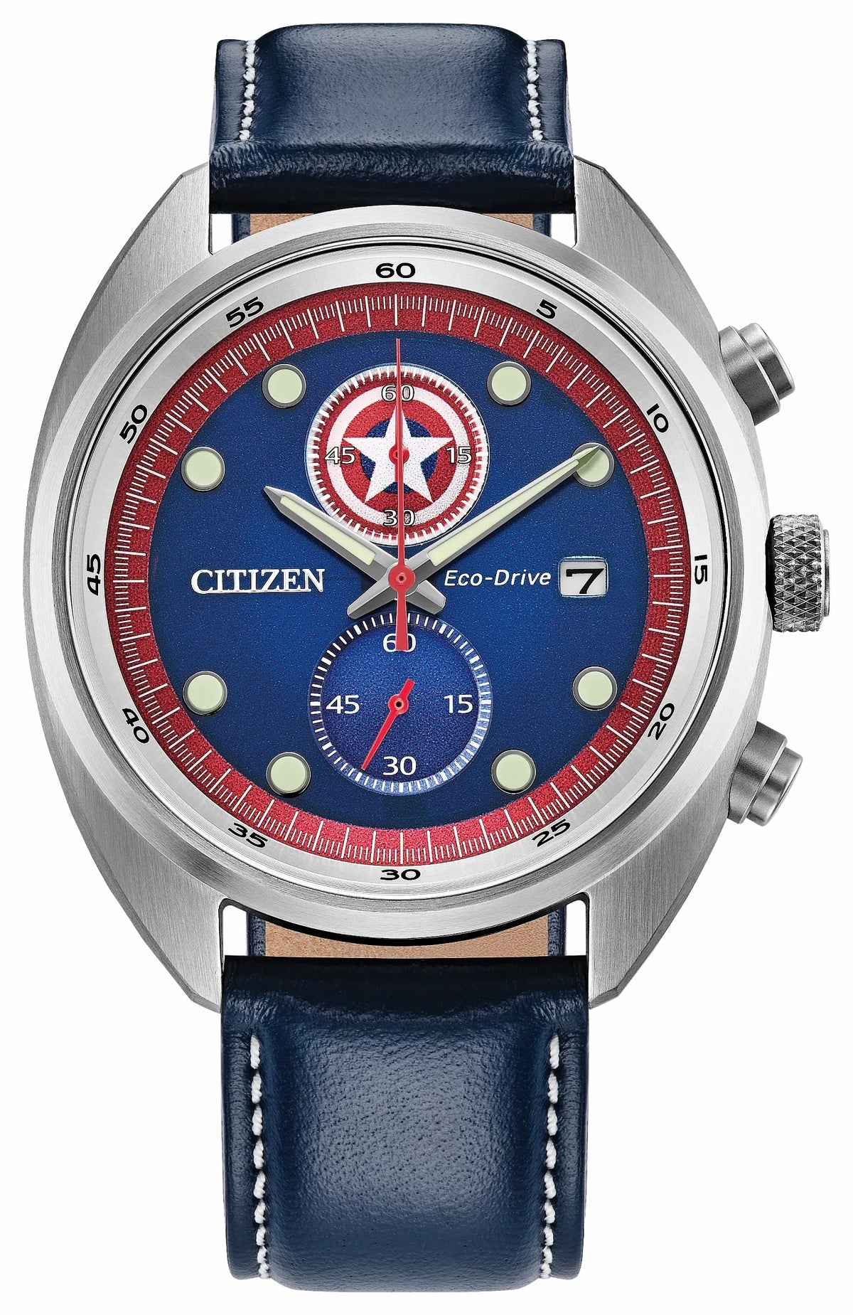 Citizen Best Seller - Captain America 85th Anniversary Blue Dial Leather Strap CA7046-46W