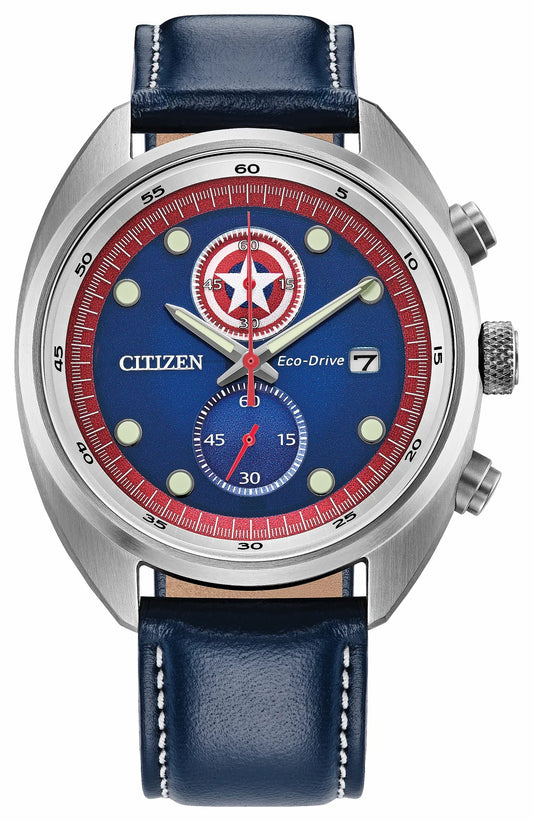 Citizen Best Seller - Captain America 85th Anniversary Blue Dial Leather Strap CA7046-46W