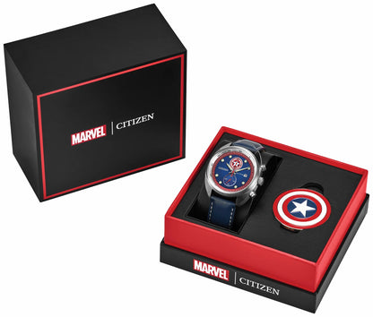 Citizen Best Seller - Captain America 85th Anniversary Blue Dial Leather Strap CA7046-46W