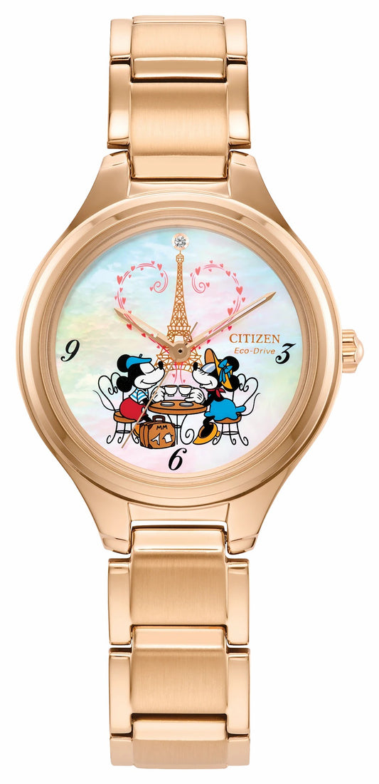 Citizen Essential - Mickey Mouse & Minnie Mouse Take Paris White Dial Stainless Steel Bracelet FE2103-52D