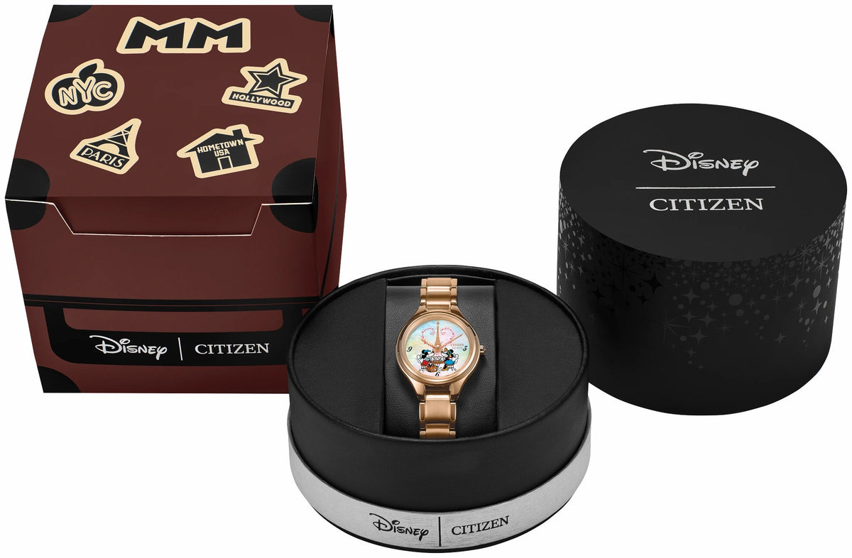 Citizen Essential - Mickey Mouse & Minnie Mouse Take Paris White Dial Stainless Steel Bracelet FE2103-52D