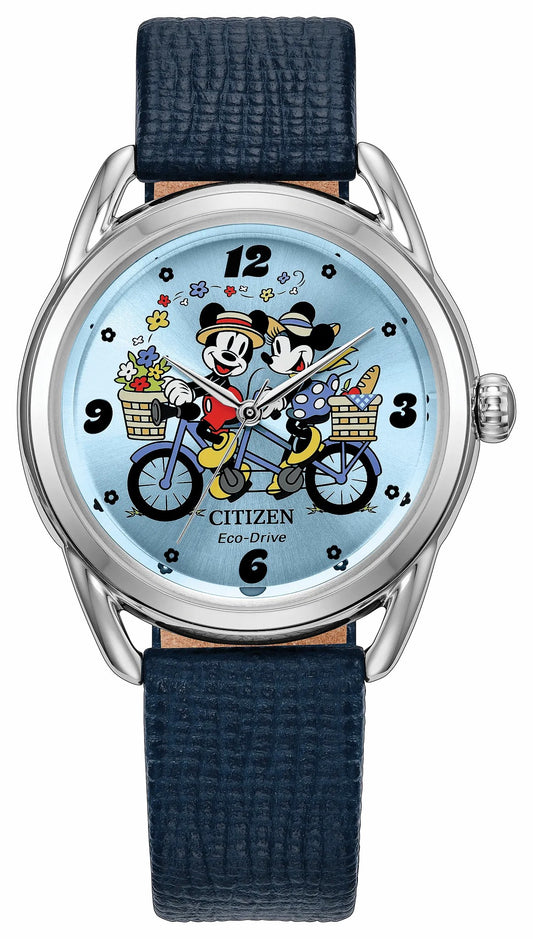 Citizen Deals - Mickey Mouse and Minnie Mouse Picnic Pedal Blue Dial Leather Strap FE7097-05W