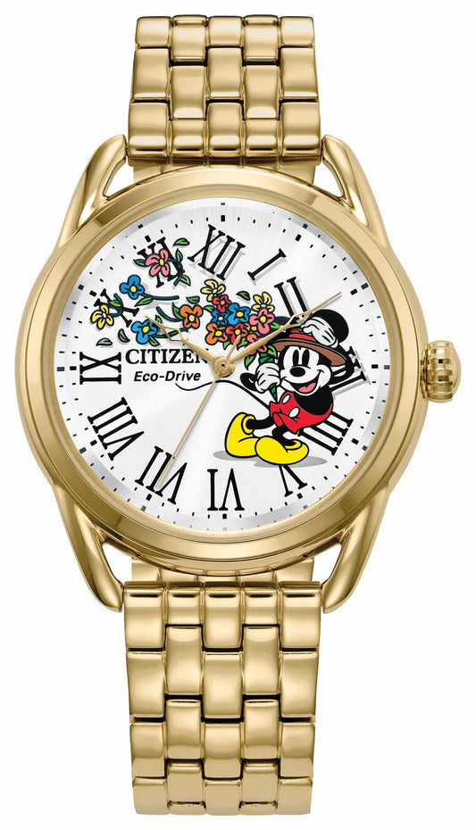Citizen Hot Sale - Mickey Classic Silver-Tone Dial Stainless Steel Bracelet FE7093-57W