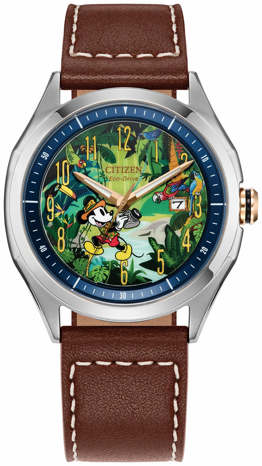 Citizen Deals - Mickey Mouse Explorer Green Dial Leather Strap AW1149-06W