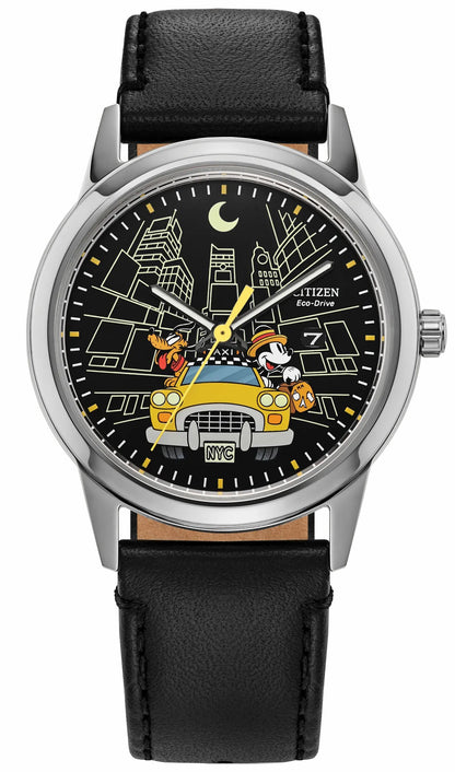 Citizen Trusted - Mickey Mouse & Pluto Take NYC Black Dial Leather Strap AW1860-01W