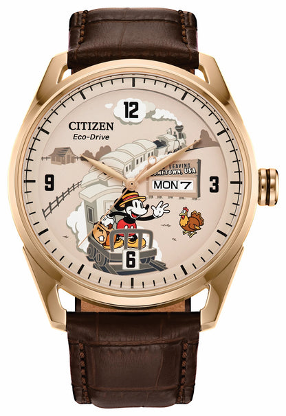Citizen Best Price - Hometown Mickey Mouse Beige Dial Leather Strap AW0088-04W