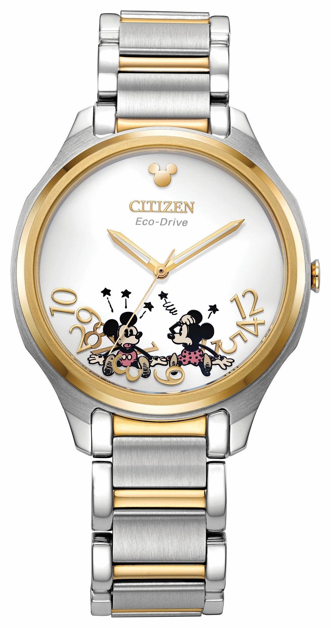 Citizen Best Price - Falling Mickey & Minnie Silver-Tone Dial Stainless Steel Bracelet EM0754-59W