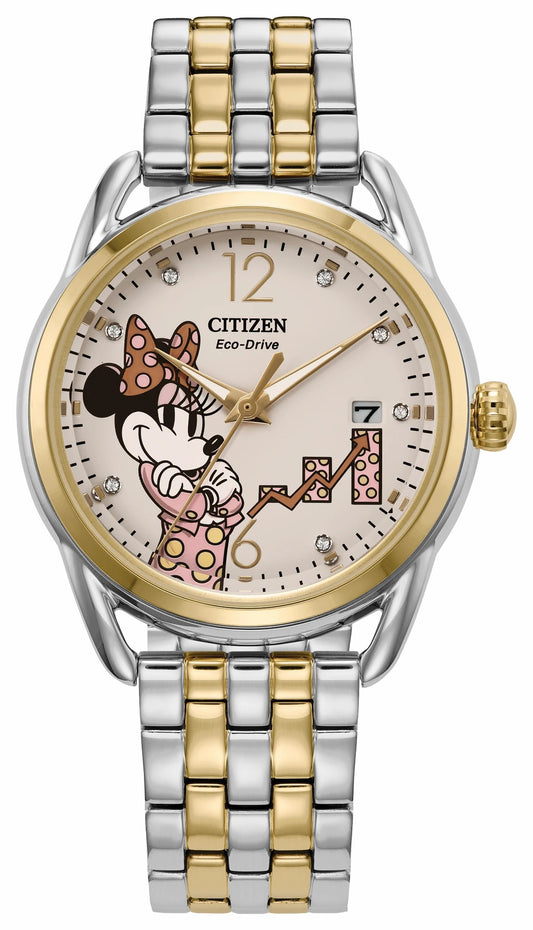 Citizen Discount - Empowered Minnie Mouse White Dial Stainless Steel Bracelet FE6084-70W