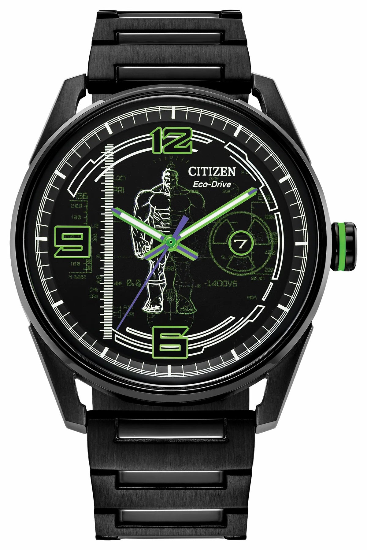 Citizen Value - Hulk, Green Goliath Black Dial Stainless Steel Bracelet BM7675-57W
