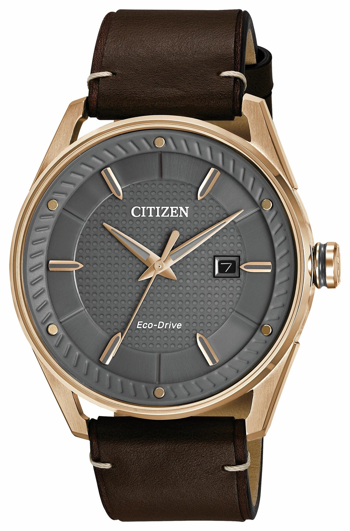 Citizen Latest - CTO-Men's Eco-Drive BM6983-00H Rose Gold Leather Strap Watch