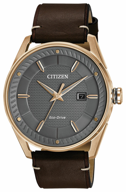 Citizen Latest - CTO-Men's Eco-Drive BM6983-00H Rose Gold Leather Strap Watch